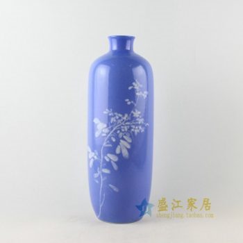 2u02手绘釉下彩花卉图花瓶 棒槌瓶
