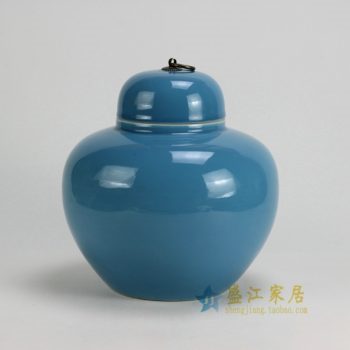 RYKB123-B 0452景德镇陶瓷 高温颜色釉全手工天蓝茶叶罐 盖罐 储物罐 尺寸：口径 11厘米 肚径 24厘米 高 25厘米
