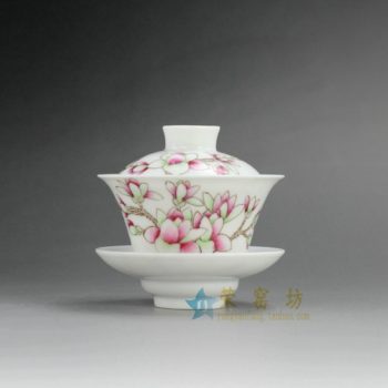RYNY23-B 9867景德镇陶瓷盖碗 手绘花卉图盖碗 三才碗 功夫茶具