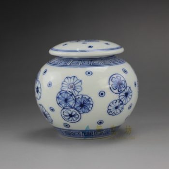 RYZ159  手绘青花花球图纹茶叶罐 盖罐 密封罐 尺寸：口径 4.6厘米 肚径 9.1厘米 高 8.2厘米