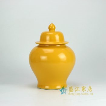 RYKB131-B_景德镇陶瓷 颜色釉 黄色将军罐 盖罐 储物罐
