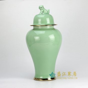 RYKB115-C-GOLD_景德镇陶瓷 颜色釉 影青狮子头 描金将军罐 储物罐