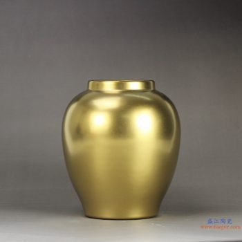 RYNQ188  景德镇  镀金 黄金色 高档陶瓷花瓶 花插 艺术花瓶 摆件品