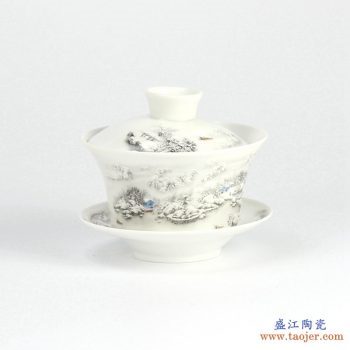 RYYY38-F   景德镇  大号 高温白瓷 彩色雪景功夫茶具 盖碗 三才碗