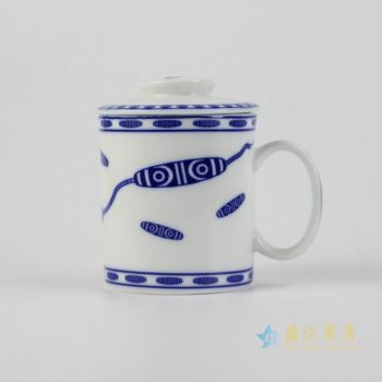 ryyy40-b     青花图案茶杯 带盖杯 水杯 办公杯