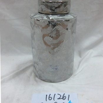 rzka161261    银边 银色 游鱼 年年有余   陶瓷罐 糖果罐 茶叶罐