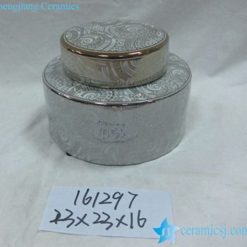 rzka161297    银边 银色圆形直筒 陶瓷罐 茶叶罐 糖果罐 小号