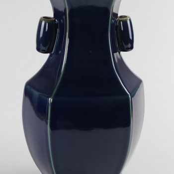 RYUU22_仿古六方形花瓶 祭蓝釉多边瓶花瓶摆件景德镇陶瓷装饰摆设
