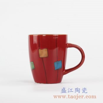 RZKI01_高温颜色釉彩绘红色现代设计茶杯 办公杯 陶瓷水杯 咖啡杯