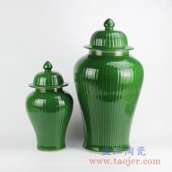 RYMA99-C_绿色颜色釉瓜棱纹陶瓷将军罐摆件 现代风格家居装饰落地摆件 大号陶瓷储物罐