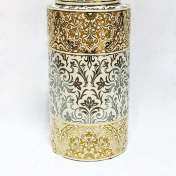 RZKA171165_陶瓷茶叶罐装饰摆件 现代风格 描金花卉图案 家居装饰陶瓷