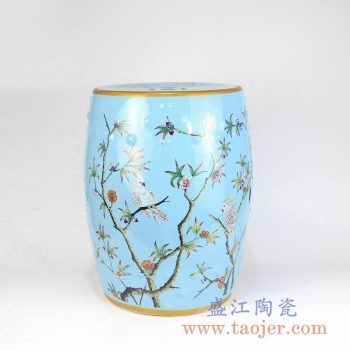 RZMC01-B  颜色釉兰色花鸟陶瓷凳凉墩花园凳