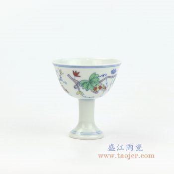 RYYM08-B 景德镇陶瓷 单个粉彩斗彩花藤高脚鸡缸杯子