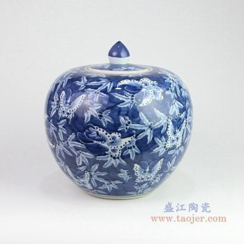 RZOY18-A 景德镇陶瓷 手绘青花带盖茶叶罐