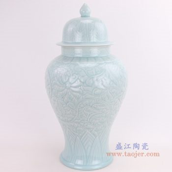 RZQN01 景德镇陶瓷 单色影青釉盖罐台面花瓶 雕刻暗花陶瓷瓷器盖罐将军罐