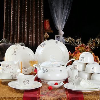 ZPK271 景德镇陶瓷 骨瓷餐具套装陶瓷碗盘碟勺套装中式银色浪漫 餐具礼品