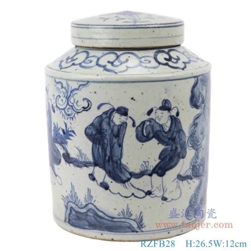 RZFB28  中式手绘青花陶瓷仿古人物图茶罐