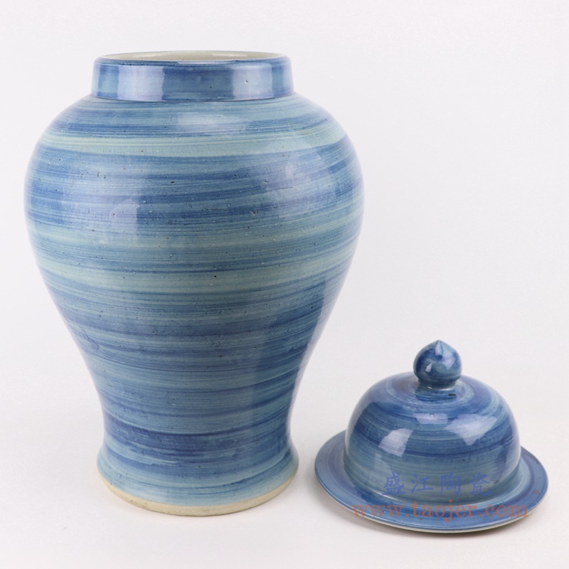 手工蓝纹颜色釉现代陶瓷将军罐