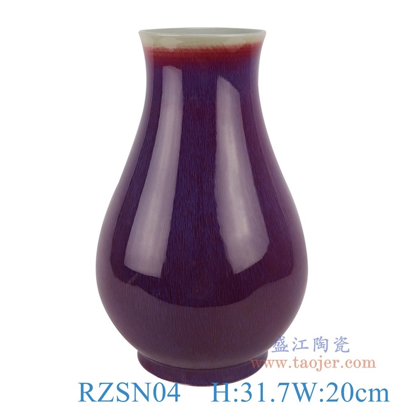 上图：RZSN04郎紅釉窑变蓝色福桶瓶