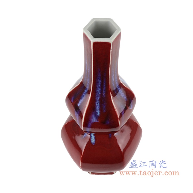 颜色釉窑变红色六方葫芦瓶;产品编号：RZGY07       产品尺寸(单位cm):  高：47.7直径：18.3口径：底径：11.8重量：3.2KG