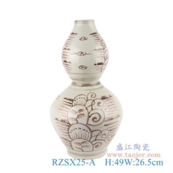 RZSX25-A   仿古褐色手绘椰子树海草纹葫芦瓶     高：49直径：26.5口径：底径：15重量：5.6KG