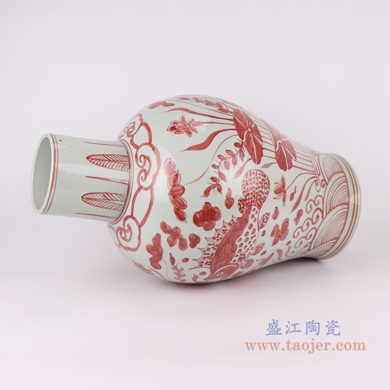矾红鱼藻纹花瓶;产品编号：RZSX51       产品尺寸(单位cm):  高：54.7直径：31.2口径：底径：19.8重量：8.75KG