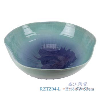 RZTZ04-L    窑变颜色釉蓝色异形水浅大号     高：18.5直径：53口径：底径：22.5重量：7.1KG