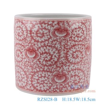 RZSI28-B   釉里红缠枝串花笔筒      高18.5直径18.5口径底径重量2.05KG