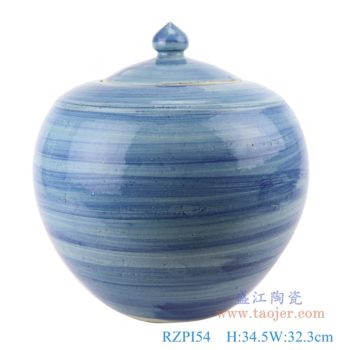 RZPI54   青花分水条纹尖盖茶叶罐储物罐；    高：34.5直径：32.3口径：16.5底径：16.3重量：6.4KG