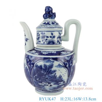 RYUK47    青花开窗山水壶，   高23直径16口径11底径7.9重量1.15KG