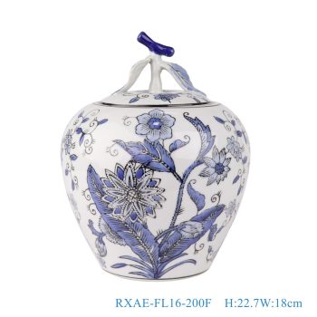 RXAE-FL16-200F   青花花卉苹果罐，   高22.7直径18口径20.5底径10.8重量1.25KG