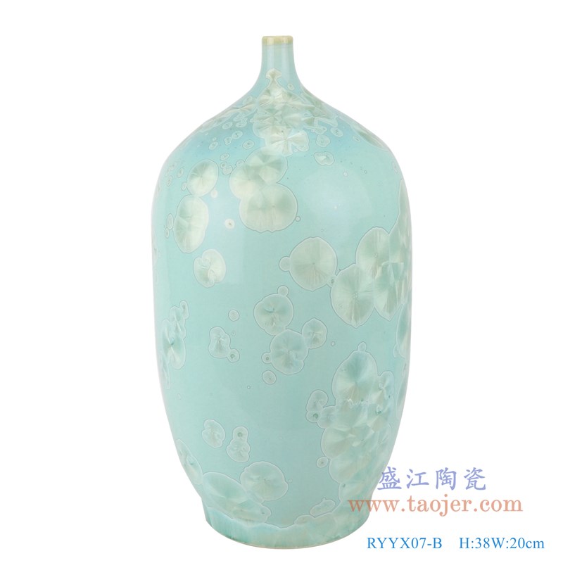 结晶釉绿底尖嘴瓶 ；产品编号：RYYX07-B       产品尺寸(单位cm):  高：38直径：20口径：1.2底径：13重量：4.5KG