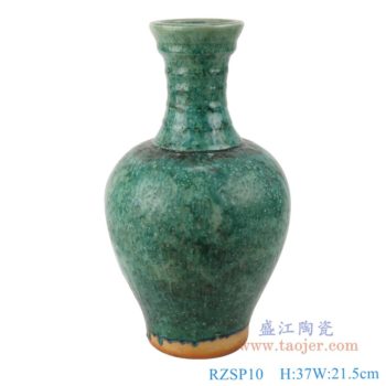 RZSP10    仿古窑变绿釉竹节纹类观音花瓶；    高：37直径：21.5口径：9.8底径：11.7重量：2.9KG