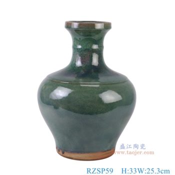 RZSP59   窑变绿色竹节手持壶花瓶罐子，   高33直径25.3口径底径15重量3.3KG