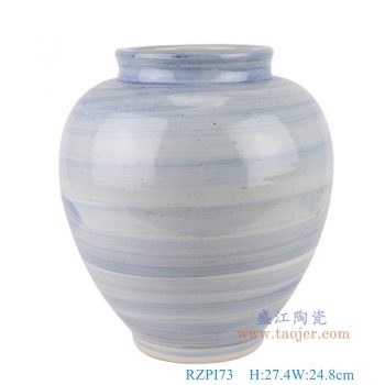 RZPI73    青花线条纹冬瓜罐，  高27.4直径24.8口径6.2底径12重量3.1KG