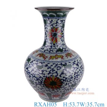 RXAH05   仿古开片青花釉里红缠枝莲赏瓶，   高53.7直径35.7口径20.4底径19重量12.55KG