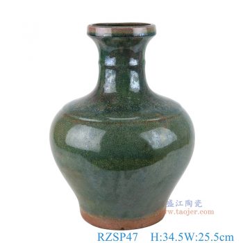 RZSP47   开片窑变绿釉竹节瓶， 高34.5直径25.5口径14底径14.7重量3.25KG