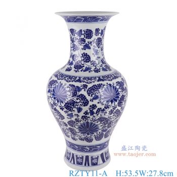 RZTY11-A  青花缠枝莲鱼尾瓶观音瓶，  高53.5直径27.8口径底径17重量7.4KG