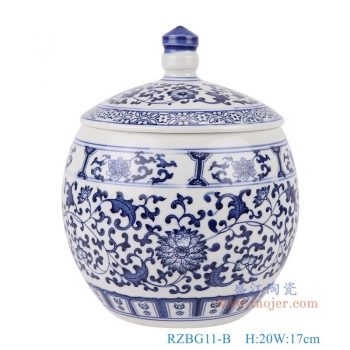 RZBG11-B   青花缠枝莲茶叶罐，   高20直径17口径底径10.2重量1.2KG