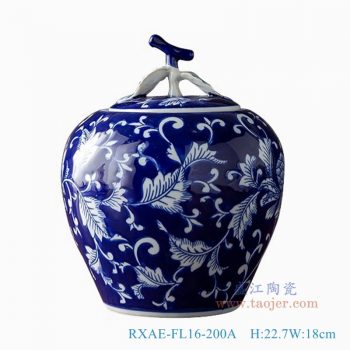 RXAE-FL16-200A   青花蓝底缠枝莲苹果罐，    高22.7直径18口径8底径10.8重量1.25KG