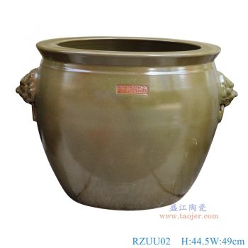 RZUU02 茶叶末釉狮子头耳鱼缸 高44.5直径49