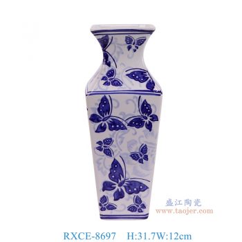 RXCE-8697 青花蝴蝶纹四方瓶 高31.7直径12底径8重量1.65KG